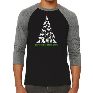 LA Pop Art Here Comes Santa Paws - Men's Raglan Baseball Word Art T-Shirt - 1 of 4