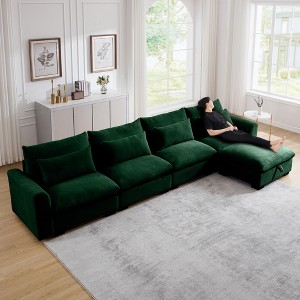 Oversized 157.5" Corduroy Cloud Modular L-Shaped Sectional Sofa with Big Deep Seat and Storage Ottoman, 5-Piece Free combination Sofa - 1 of 4