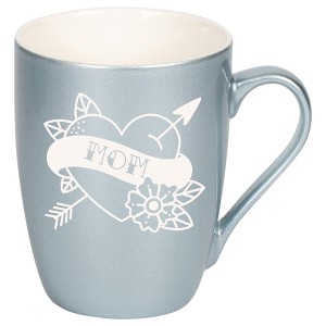 100 North Floral Heart 10 Ounce Frosted Blue Metallic Finish, Comfortably Fits Your Hands, New Bone China Coffee Tea Cup Mug, Mom - 1 of 1