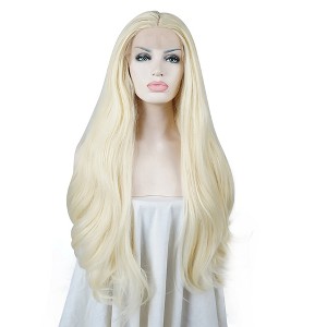 Unique Bargains Women's Long Natural Curly Lace Front Wigs with Wig Cap 24" Blonde 1PC - 1 of 4