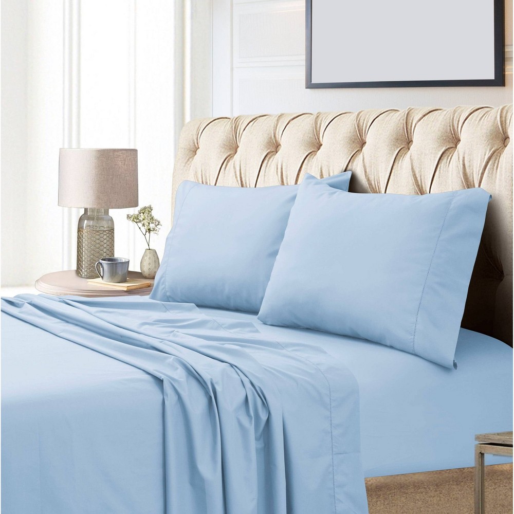 Photos - Bed Linen King 800 Thread Count Extra Deep Pocket Sateen Sheet Set Blue - Tribeca Living: Cotton, Hemstitch Detail, OEKO-TEX Certified