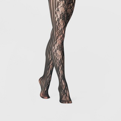 Women's Rose Net and Striped Tights - A New Day™ Black S/M