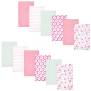 Hudson Baby Infant Girls Cotton Flannel Burp Cloths 12-Pack Bundle, Pink Daisies, One Size - 1 of 4