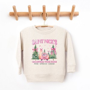 The Juniper Shop Coquette St. Nick's Tree Farm Youth Ultra-Soft Graphic Sweatshirt - S - Natural - 1 of 3