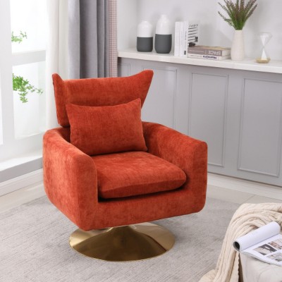 Orange Classic Mid-Century 360 Degree Swivel Armchair, Teddy Fabric