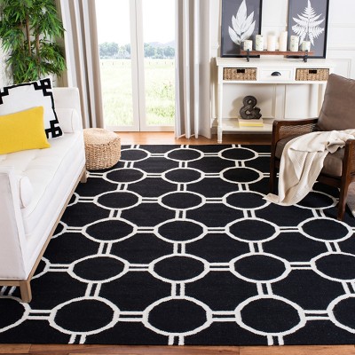 Black and Ivory Geometric Wool Flat Woven Area Rug