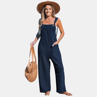 Women's Navy Square Neck Straight Leg Jumpsuit - Cupshe