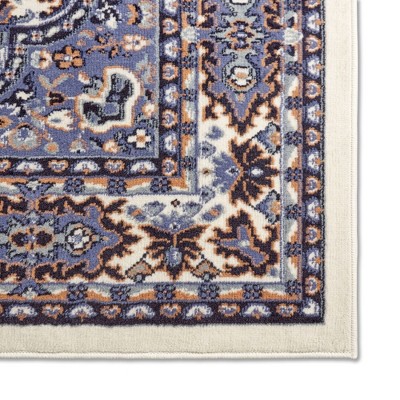 Ivory and Blue Traditional Medallion Area Rug, 5'2" x 7'4"