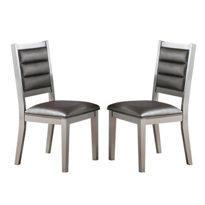 Simple Relax Set of 2 PU and Wood Dining Chairs in Dark Gray