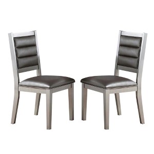 Simple Relax Set of 2 PU and Wood Dining Chairs in Dark Gray - 1 of 4