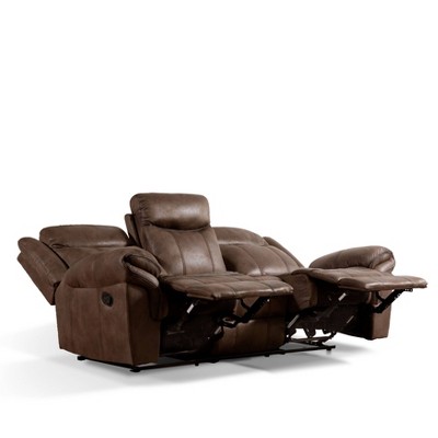 87" Brown Suede Reclining Sofa with Cup Holders