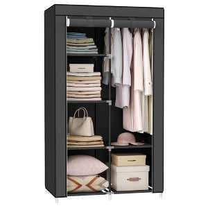 SONGMICS Portable Closet, Clothes Storage Organizer with 6 Shelves, 1 Clothes Hanging Rail, Non-Woven Fabric Closet, Black - 1 of 4