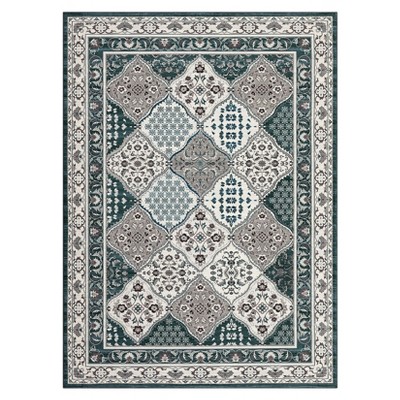 Washable Vintage Geometric Rug Non Slip Low Pile Rug Soft Throw Floor Cover Foldable Indoor Carpet for Living Room Bedroom Playroom Nursery