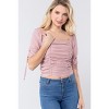 Slickblue Women's Smocked Ruched Top, Elbow Sleeve Woven Blouse for Trendy Look, Mauve, S - 2 of 4