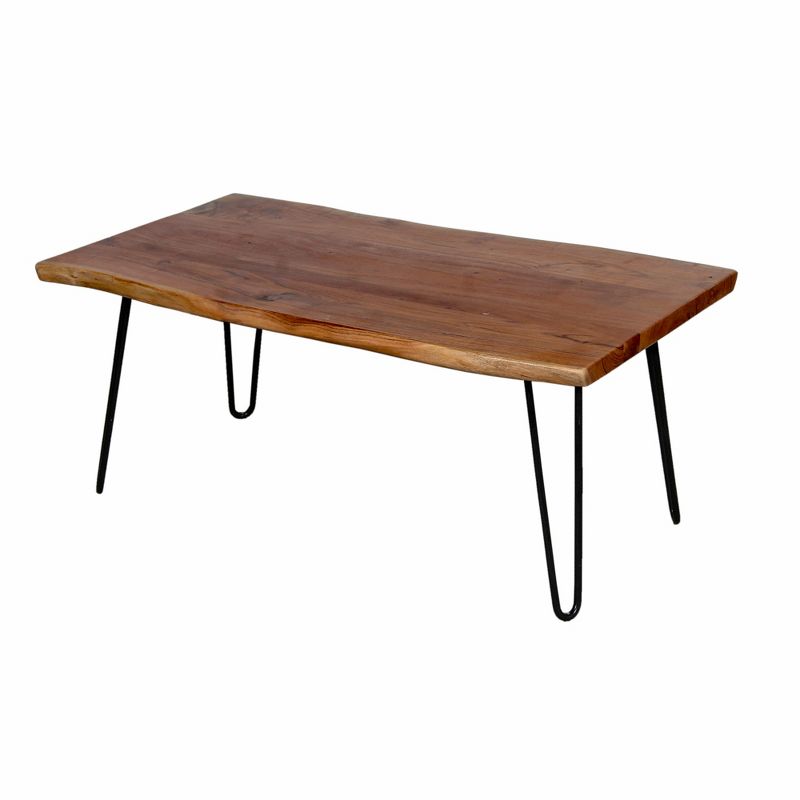 Alaterre Furniture Hairpin Natural Brown Live Edge Wood with Metal Coffee Table, 3 of 15