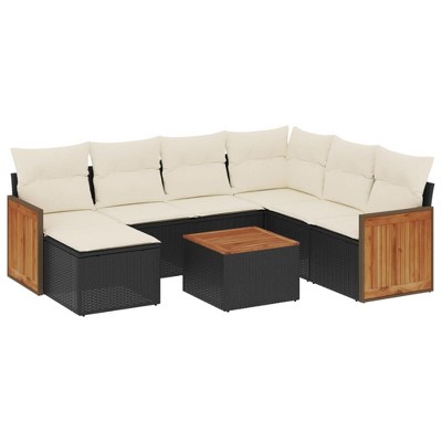 vidaXL 8 Piece Patio Sofa Set with Cushions Black and Cream - With Table