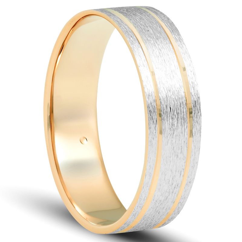 Pompeii3 Mens 10k Yellow Gold 6mm Brushed Two Tone Ring Wedding Anniversary Band, 2 of 4