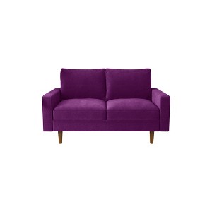 Velvet Loveseat Mid-Century Modern Sofa Tufted Couch with Wooden Legs for Living Room - 1 of 4