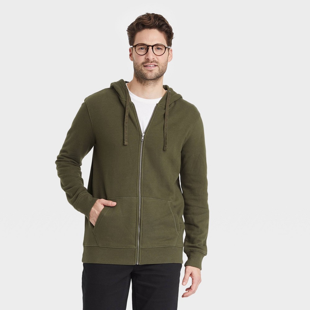 Size Large Men's Standard Fit Hooded Sweatshirt - Goodfellow & Co Green 