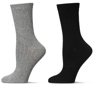 Memoi Women's 2 Pair Ribbed Flat Knit Wool Blend Crew Socks - 1 of 4