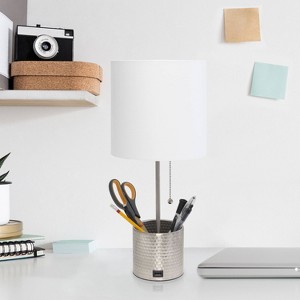 Hammered Metal Organizer Table Lamp with USB Charging Port and Fabric Shade - Simple Designs - 1 of 4