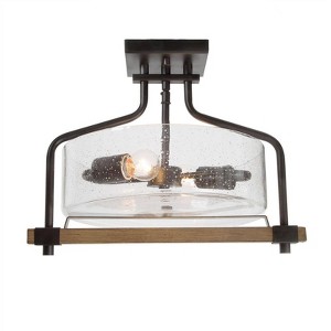 LNC Chet III 2-Lights 15.5-in Antique Brown and Matte Black Seeded Glass Farmhouse  Semi-flush Mount Lights - 1 of 4