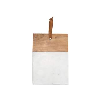 Small Square White Marble and Wood Kitchen Serving Cutting Board - Foreside Home & Garden