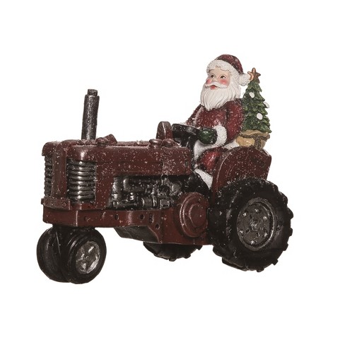 Transpac Resin 9.8 In. Multicolor Christmas Tractor Santa Figurine : Target