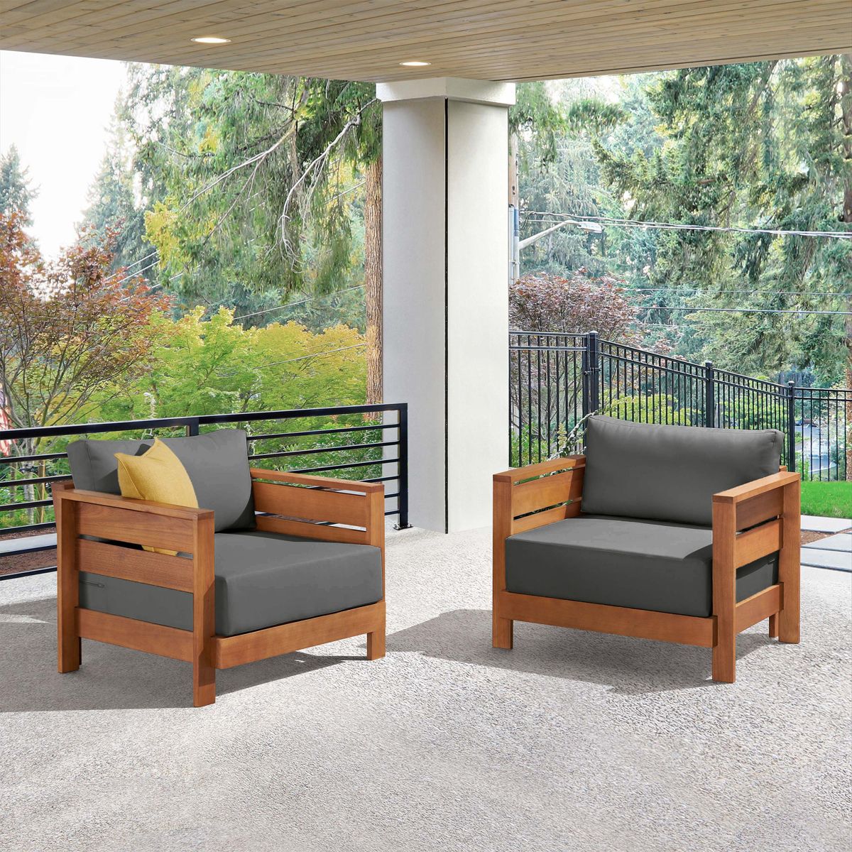 Alaterre Furniture Barton Outdoor Patio Chairs Set of 2 - Weather-Resistant Eucalyptus Wood Armchairs with Thick Cushions (Natural) - thumbnail 7