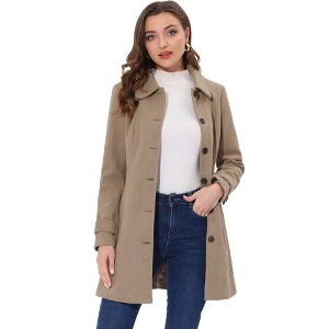 INSPIRE CHIC Women's Peter Pan Collar Single Breasted Winter Long Overcoat - 1 of 4