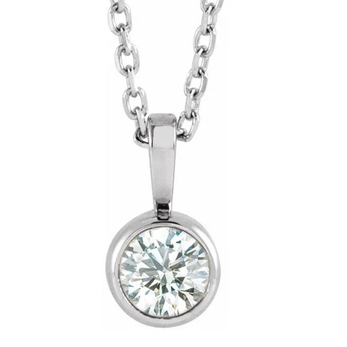 Pompeii3 1/5Ct Diamond Solitaire Necklace Bezel Pendant Available in White Or Yellow Gold - image 1 of 4