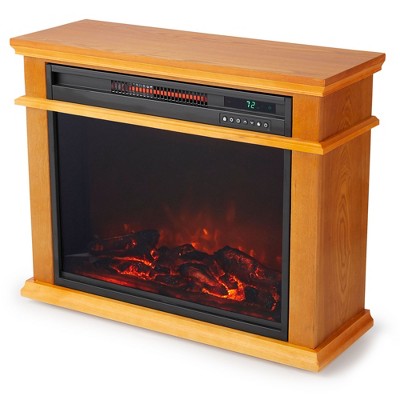LifeSmart FRP13 1500 Watt Portable Electric Infrared Quartz Fireplace Heater for Indoor Use with 3 Heating Elements and Remote Control, Brown Oak Wood