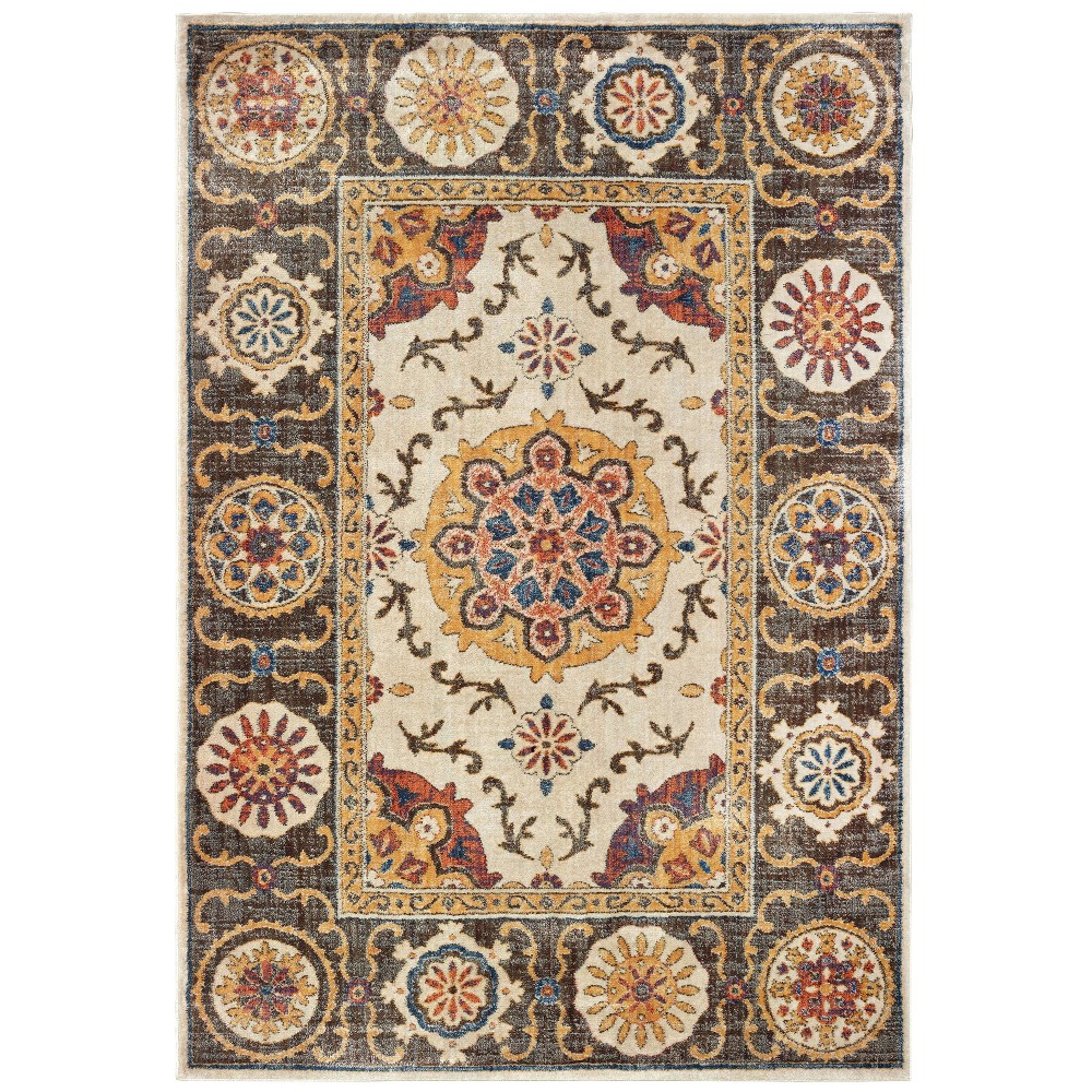 7'10inx10'10in Paxton Nomadic Medallion Area Rug Ivory/Brown - Captiv8e Designs