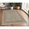Ivory Gray and Tan Wool Oriental Hand Knotted Area Rug With Fringe - 2 of 4