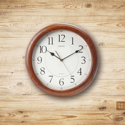 Seiko 13" Dark Brown Solid Oak Wall Clock with Arabic Numbers
