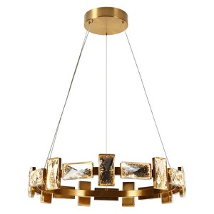 LNC Sinsoledad 1-Lights 26" Luxury and Glam Wagon Wheel Crystal Integrated LED Chandelier, Gold - 1 of 4