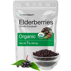 Horbaach Whole Dried Organic Elderberries | 1 lb bulk bag - 1 of 4