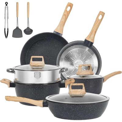 LunaLulink 12-Piece Nonstick Cookware Set, Sticky Granite Cooking Set
