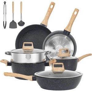 LunaLulink 12-Piece Nonstick Cookware Set, Sticky Granite Cooking Set - 1 of 4