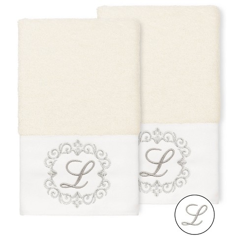 Set Of 2 Monogrammed Hand Towels Cream/l - Linum Home Textiles : Target