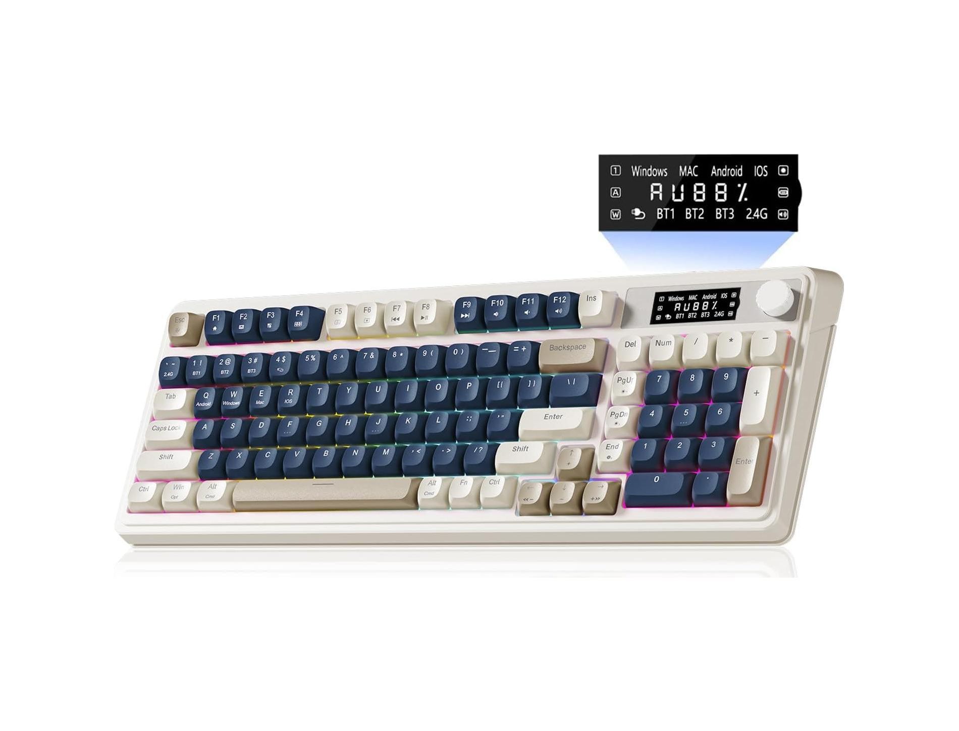 AULA S99 Pro, 99-Key, Wireless, Membrane, Gaming Keyboard, RGB, 5-Layer Padding, 2000 mAh Battery, Knob, Digital Screen