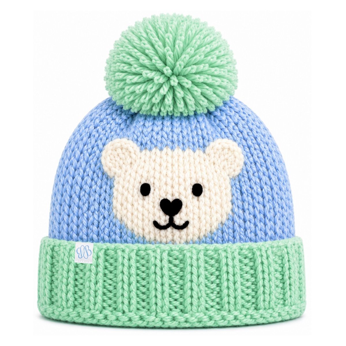 Bits & Bows Youth Unisex Polar Bear Bobble Hat, Green/Blue