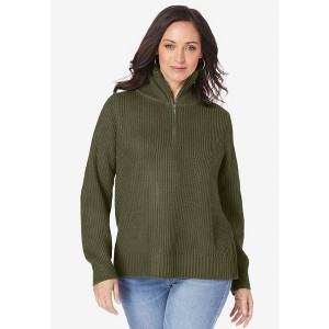 Jessica London Women's Plus Size Shaker Quarter Zip Pullover - 1 of 4