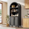 63'' Arched Pantry Storage Cabinet, Farmhouse 5 Tier Bookcase with Adjustable Shelf and 2 Glass/Rattan/Cross Doors, for Kitchen, Living Room, Bedroom - 3 of 4