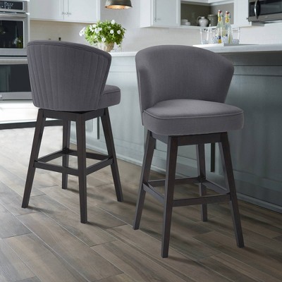 Contemporary Gray Fabric Swivel Counter Stool with Espresso Wood Base