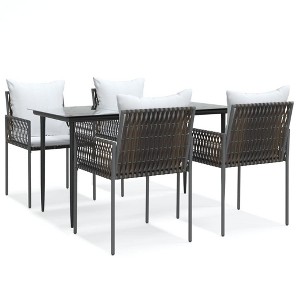 vidaXL Patio Dining Set with Cushions Outdoor Furniture Poly Rattan and Steel - Brown 55.1" Table Length 4 Items - 1 of 4