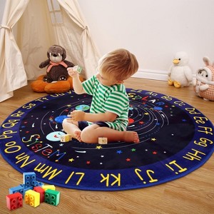 Outer Space Rug for Kids, Solar System, ABC Alphabet, Non-Slip, Low Pile, Ultra Soft, Educational Floor Mat for Bedroom. - 1 of 4