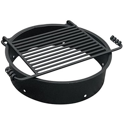 Pilot Rock 24 inch Steel Ground Fire Pit Ring and Metal Cooking Grate Black