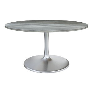HomeRoots 60" Gray and Silver Marble and Aluminum Pedestal Base Round Top Dining Table - 1 of 4