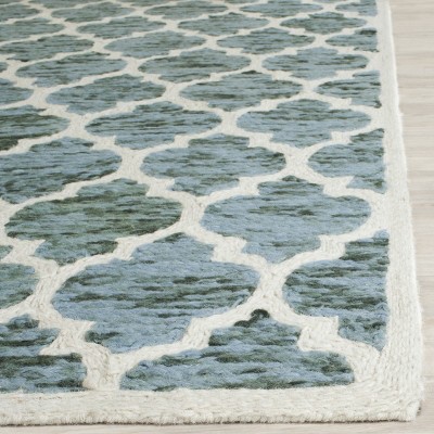 Turquoise and Ivory Hand-Knotted Wool Area Rug